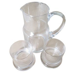 Contemporary Glass Bedside Carafe and 2 Tumbler Set, Use Tumbler as Lid